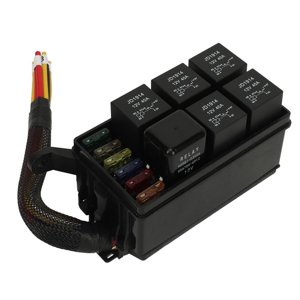 6 Way Fuse And Relay Box Pre Wired Fuse Relay Block with Lid for Car Truck Marine Boat DC12V