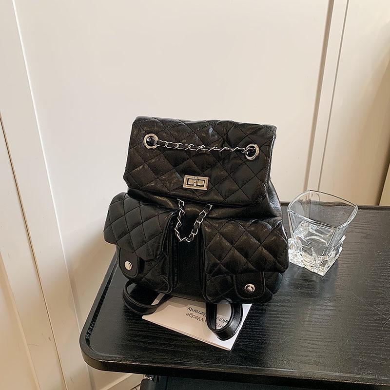 

Rhombus chain bag women s new niche design women s backpack light fashion small backpack чёрный