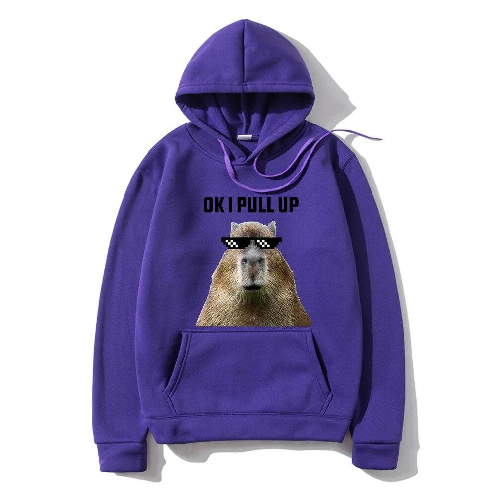 Funny Ok I Pull Up Capybara Print Hoodie Unisex's Casual Oversized Hooded Sweatshirts Gothic Pullovers Hot sell Clothes for Unisex