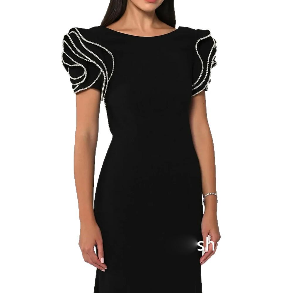 2025 European & American Designer Rhinestone Ruffle Sleeve Backless Floor-Length Gown