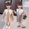 Spring Collection: Girls' Long-Sleeve Plaid Princess Dress In Cotton Linen.