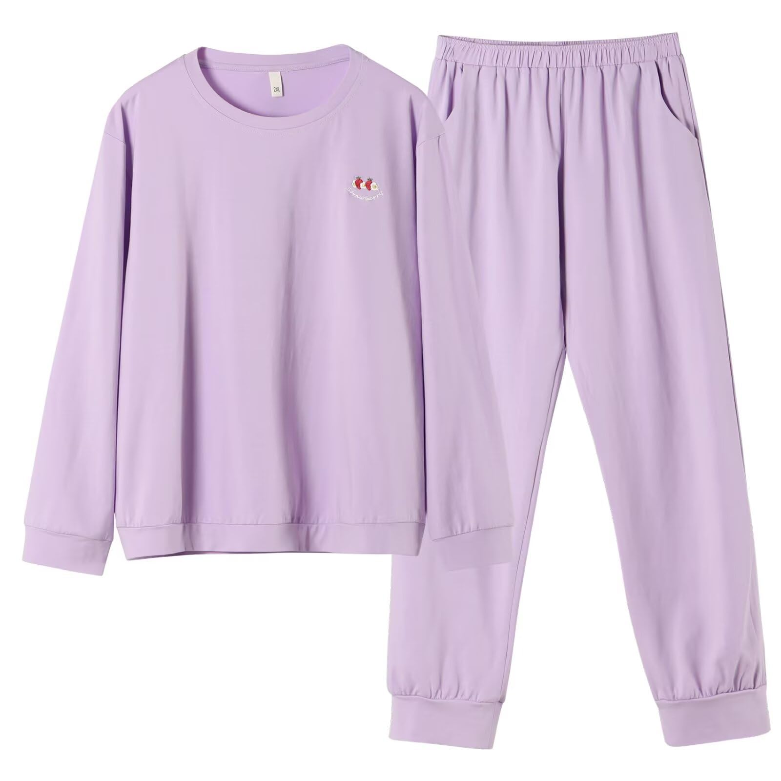 

HEWEAYTA Пижама с длинным рукавом для и Осени с принтом Клубники и Вишни, Свободного и Удобного размера, Женская Весенняя, Летняя, - Легкая, фиолетовый