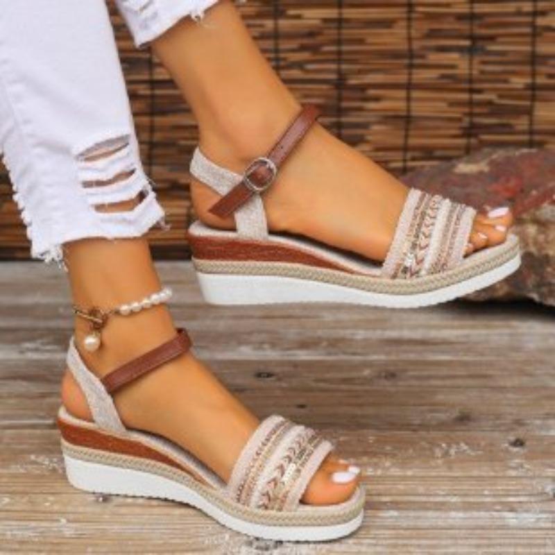 

Large size word with wedge sandals women s woven belt color matching high heel cool slippers wish source 43 разноцветный