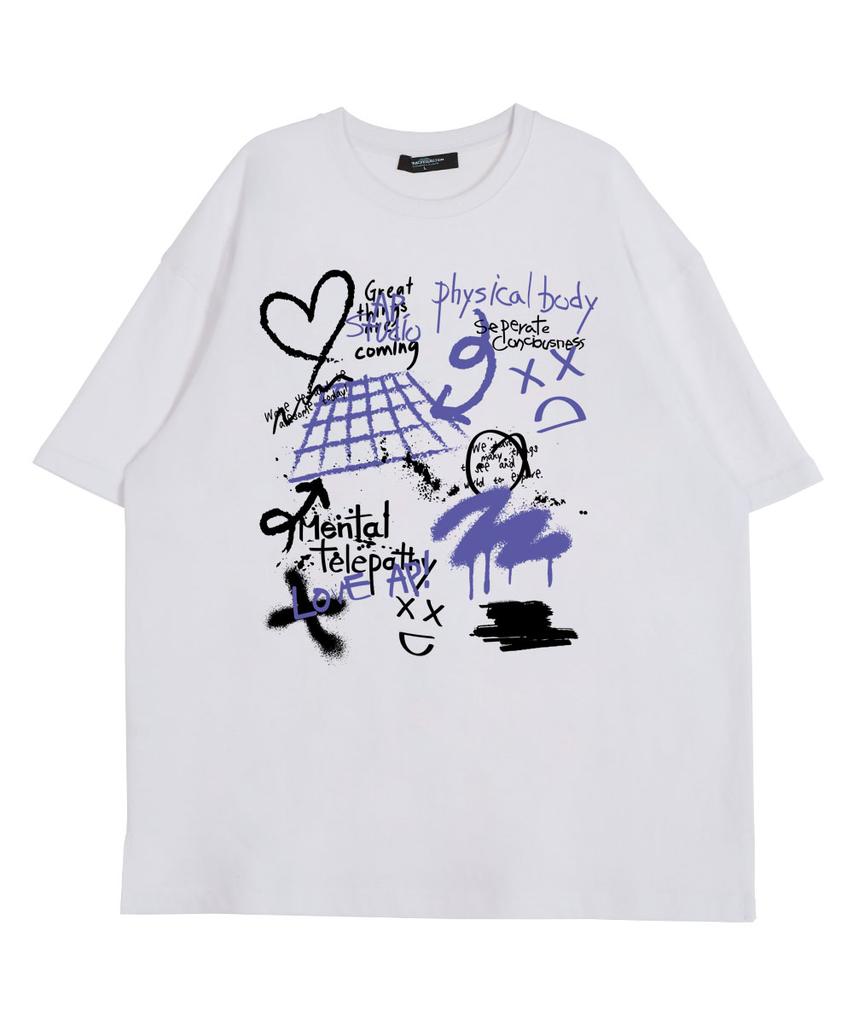 ASTRAL PROJECTION Front Astral Graffiti Round Neck 15-Count Cotton Short Sleeve T-Shirt_White