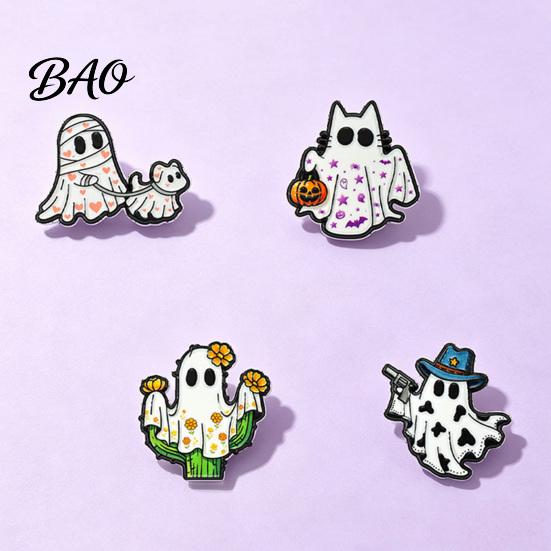 Halloween Jewelry Accessory Cartoon Ghost Enamel Brooch, Spooky Metal Lapel Pin, Alloy Hat Brooch Sweater Cardigan Coat Suit Scarf Decor, Men