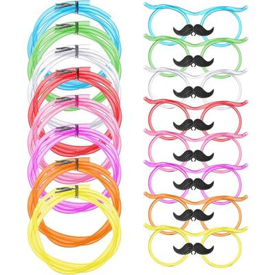 5pcs Funny Straw Glasses Silly Straw Glasses with Mustache Funny Reusable Drinking Straw Eye Glasses Loop for Adults and Kids
