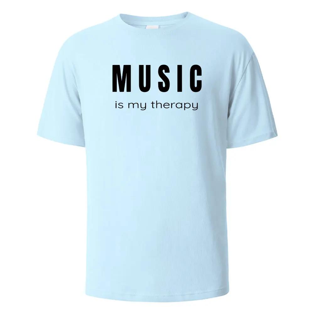 Musik är min terapi Tryck T-shirt Casual Kortärmade Toppar Sommar T-shirts För Män Kvinnor 100% Bomull O-hals Oversize Streetwear Topp