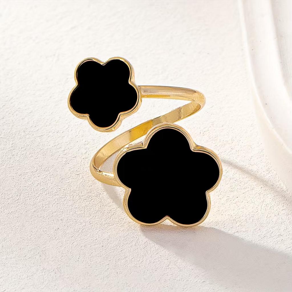 1 Piece Simple Stainless Steel Oil Drop Five Flower Ring Earrings Birthday Gift for Mom and Friends Various Occasions