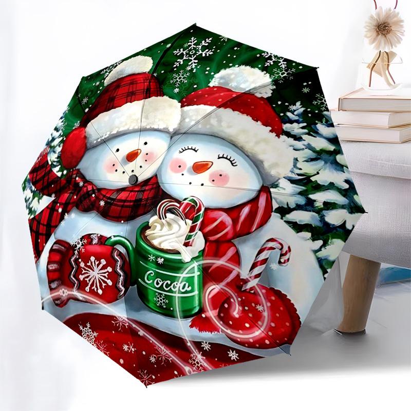 

1pc Stained Glass Santa Claus Design Automatic Opening Folding Umbrella with 8-Bone Iron Frame, Suitable for Fans, Travel, Daily Use, Festive Gift, Ou