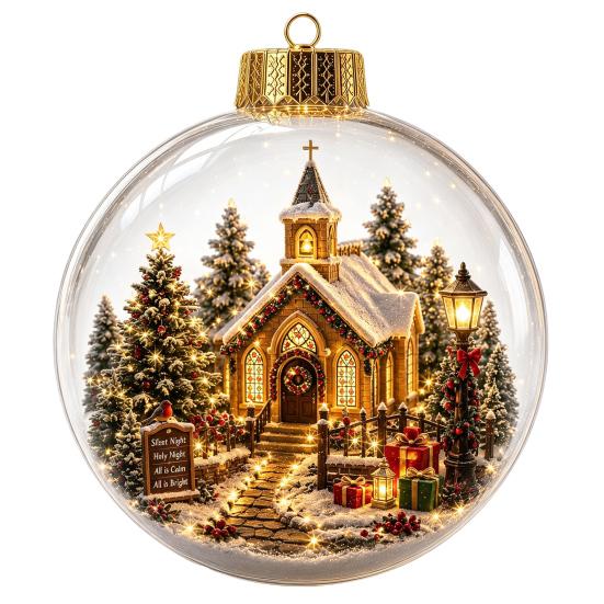 Decorative Acrylic Christmas Ornaments Tree Crystal Ball Pendant with LED Light, Built-in Christmas-themed Gift for Family Pattern Design, Hanging