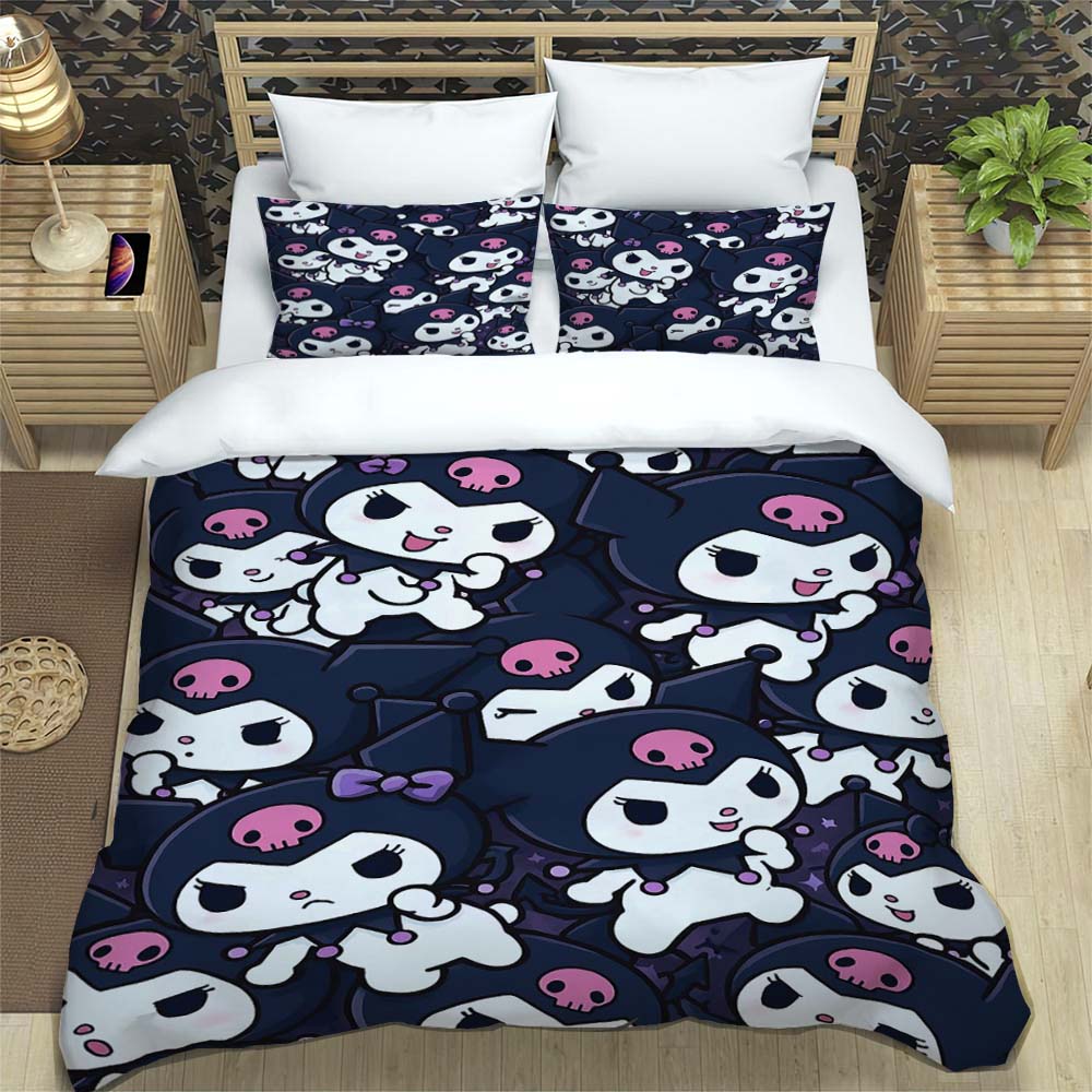 Kuromi 3-piece Cartoon Bedding Set, Exquisite Adult and Children's Bedding Set, Suitable for Double and Single Beds, Large Size.