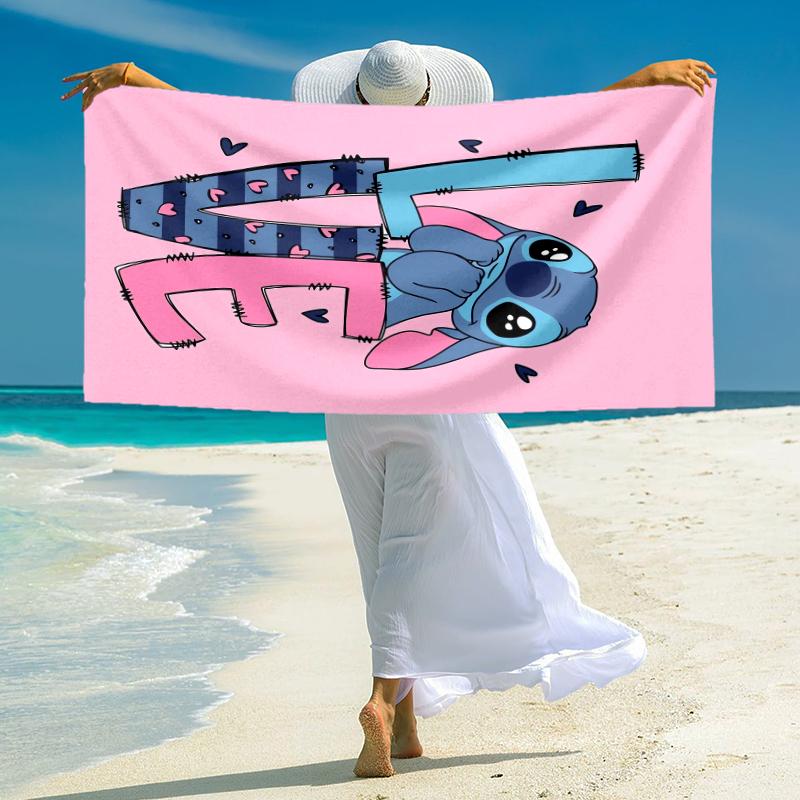 1Pc Stitch Heart Print Beach Towel Microfiber Beach Towel Thin Absorbent For Beach Swimming Yoga Bath Sports 091783