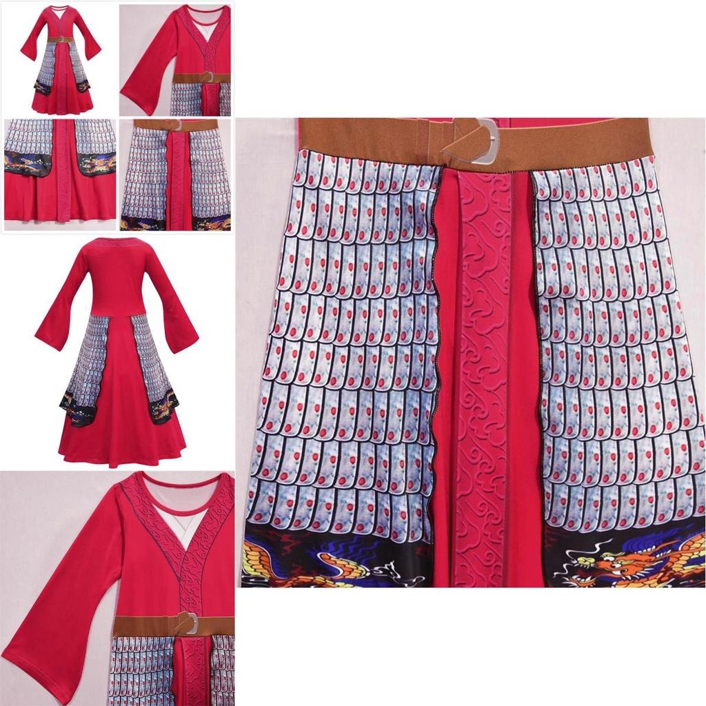 Atemberaubendes Hua Mulan Rotes Prinzessinnen-Kostüm für Kinder Halloween-Party-Outfit