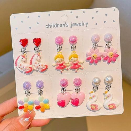 Girls' Ear Clips Cute Cartoon Children's Earrings Little Girls Princess Earrings No Pierced Ears Fake Earrings No Ear Jewelry