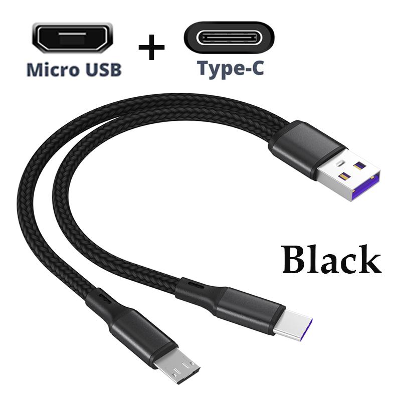 1m 2-in-1 Data Cable Type C Micro Fast Charging Cable Y Splitter 5A Fast Charging Cable for Samsung Huawei Xiaomi Wire Cords