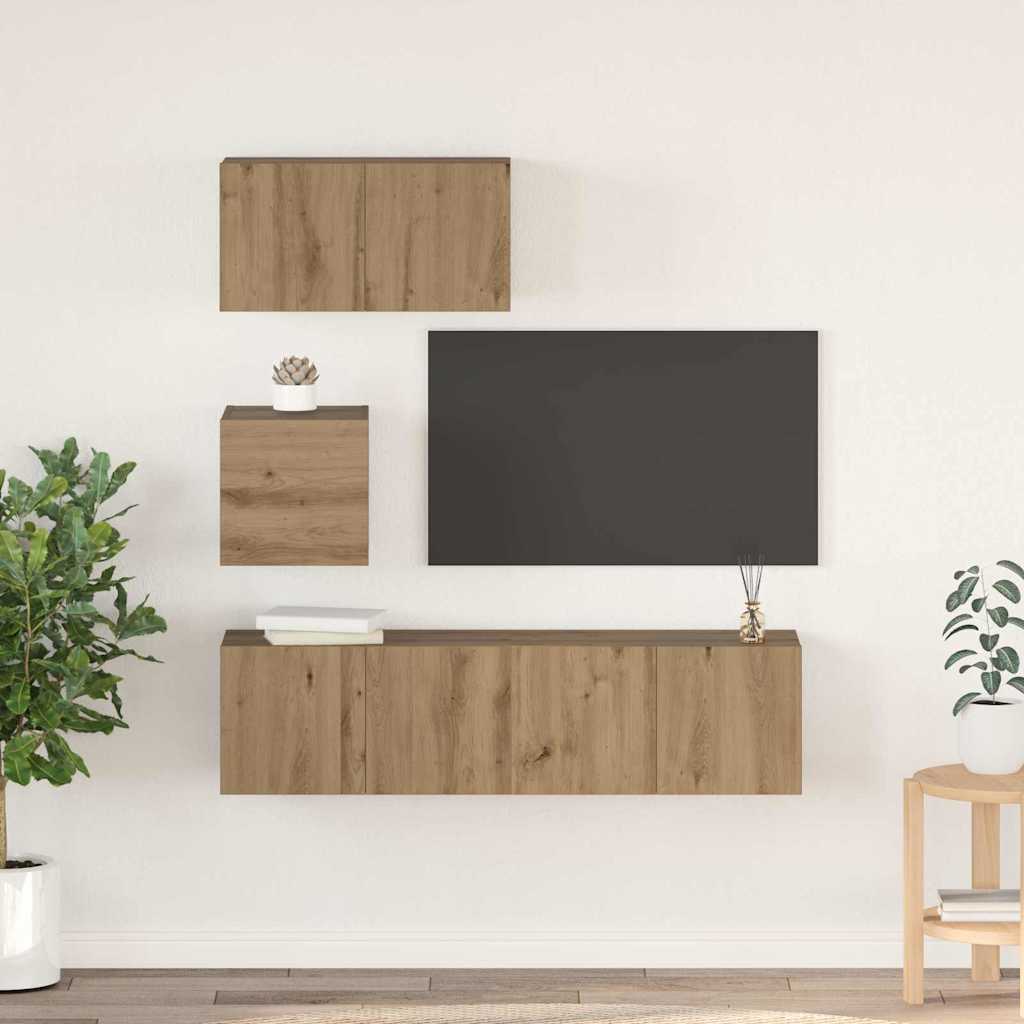 Wall Mounted TV Cabinet Set 4 pcs Artisan Oak Wood Based Material
