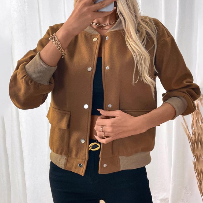 

IHUASU Женская осенне-зимняя куртка с воротником-стойкой, кардиган, женское пальто с карманами XL коричневый