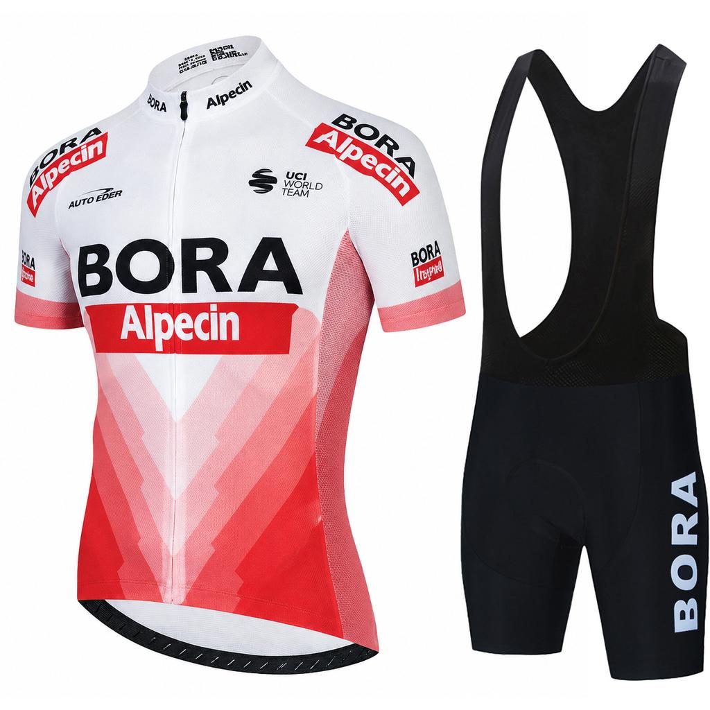 UCI BORA Men Cycling Kit Short Sleeve Jersey Bib Shorts Road Bicycle Wear Breathable Quick Dry Outdoor Sports Riding Clothing