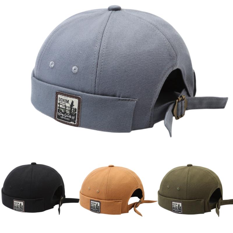 Men's Daily Wear Brimless Docker Cap Retro Rolled Cuff Skullcap Adjustable Breathable Sailor Hip Hop Hat