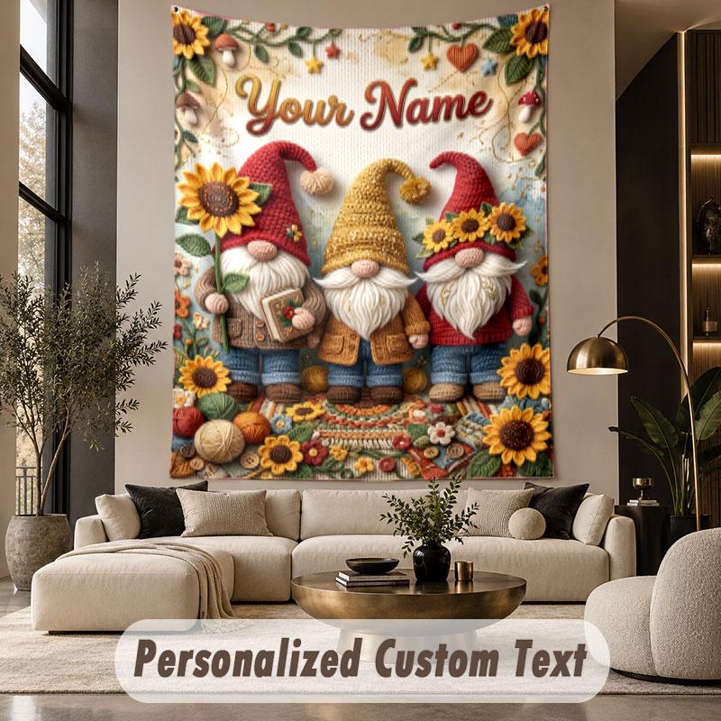 Gnomo (365) Tapeçaria Personalizada com Tema Nome Personalizado Texto Pendurado na Parede Tapeçaria Decoração de Casa Tecido de Fundo