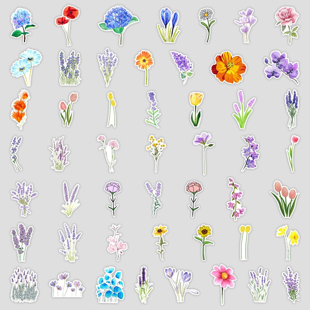 50 Flowers and Plants Graffiti Stickers, Mobile Phone Water Cups, Travel Box Waterproof Stickers, Skateboard, Guitar Stickers