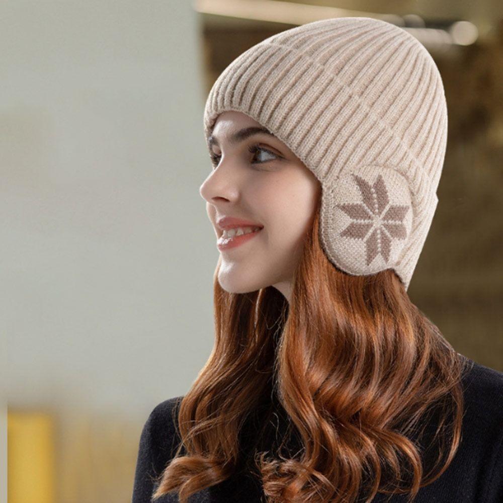 Thickened Snowflake Knitted Hat Windproof Winter Plain Hats Fashion Beanies Cap  Outdoor Cycling