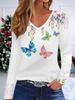 3D Flower Printed Fashion Casual Women's V-Neck Long Sleeve T-Shirt - New Year Party Clothing Holiday Gift