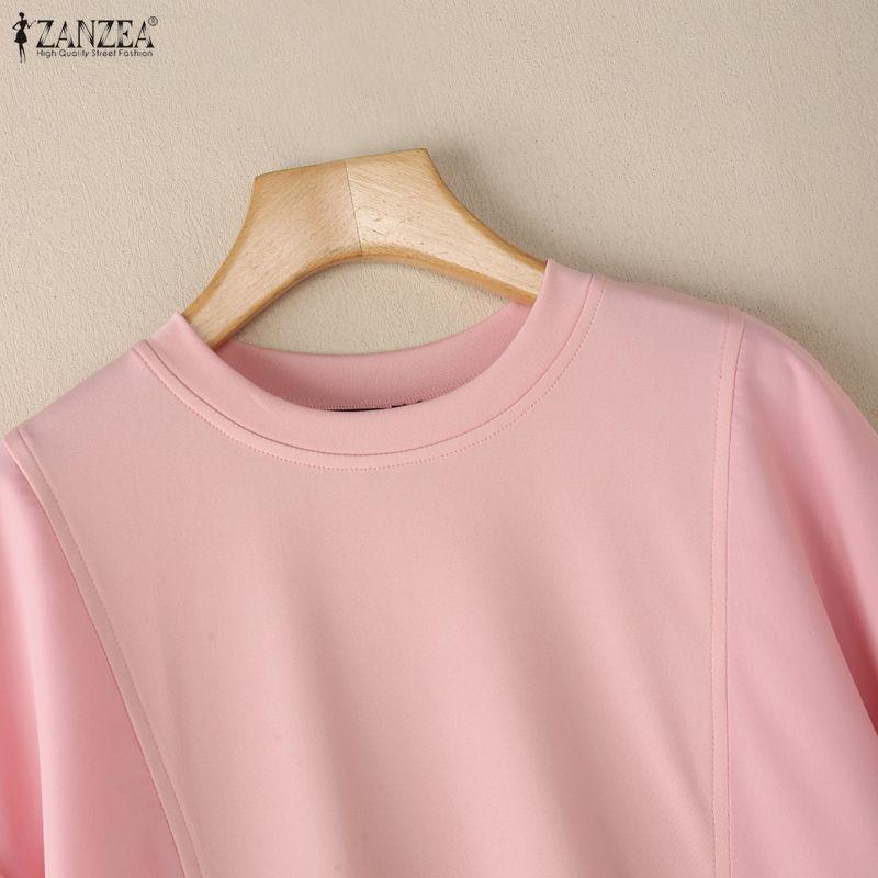 ZANZEA Women Casual Round Neck Summer Short Sleeve Blouse