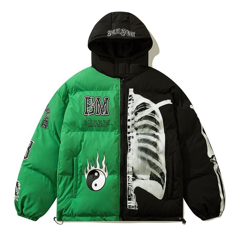 Mens Oversized Hooded Cotton Puffer Jacket Streetwear Winter Coat With Print Design