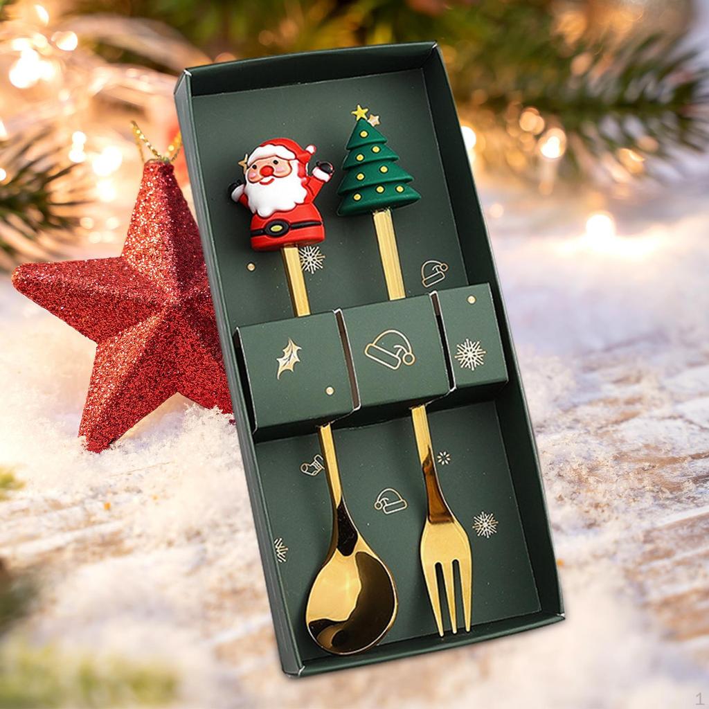 Weihnachtslöffel und Gabel Set Geschirr Dessertlöffel Besteck für Milchshakes