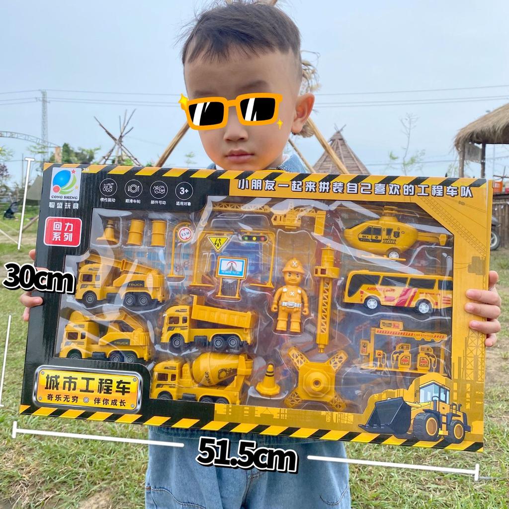 Construction Truck Fire Truck Inertia Pull Back Truck Set Gift Box Excavator Bulldozer Model Boy Toy