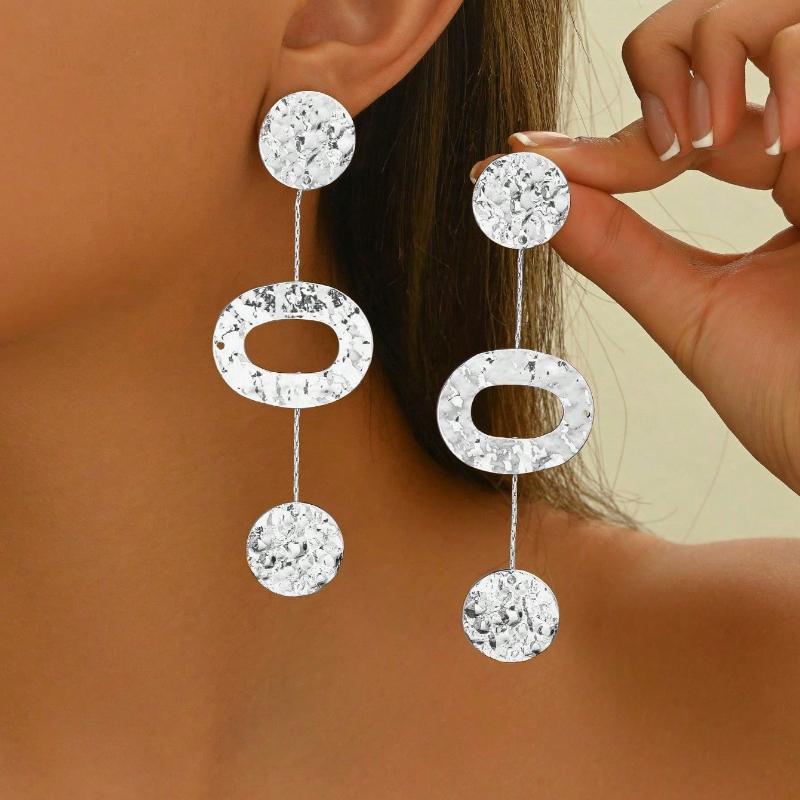 

Bohemian Retro Gold Color Pleated Geometric Pendant Earrings, Women s Personalized Trendy Holiday Party Accessories Gifts