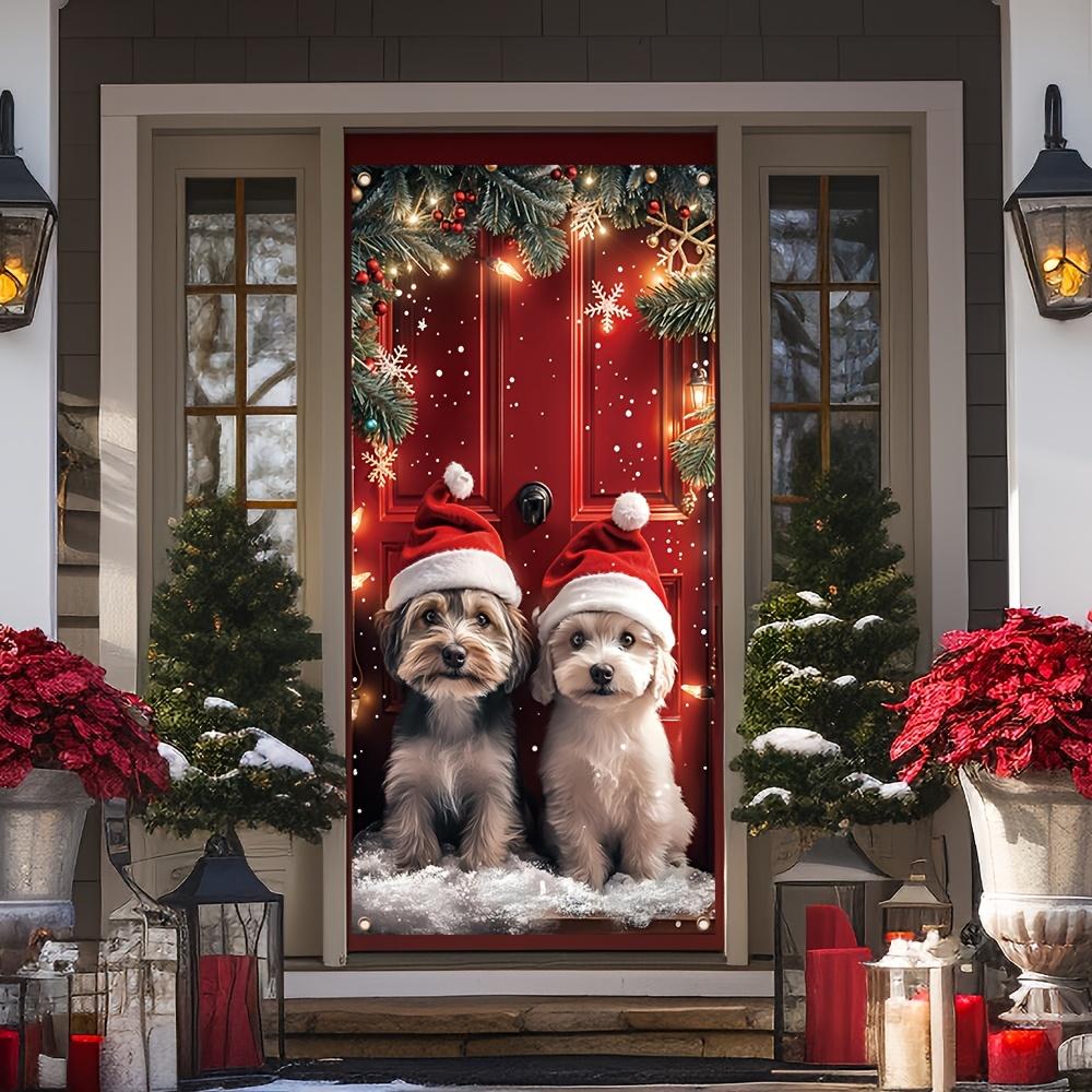 2D flat, 2D door banner, 2D flat durable Christmas door banner, puppy and Santa Claus hat design
