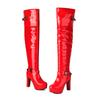 Dames høye hæler støvletter høst og vinter nye europeisk og amerikansk stil vanntett plattform tykk hæl store størrelser knehøye støvletter