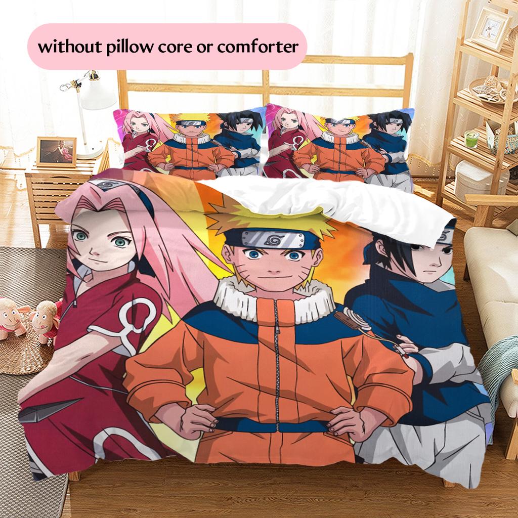 Naruto Anime Muster Bettwäsche Heimdekoration Geburtstagsgeschenk (1 Bettbezug + 2 Kissenbezüge, ohne Füllung)