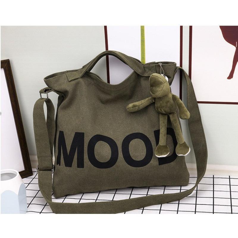 Canvas Bag Women's Shoulder Messenger Bag Cloth Bag College Students Class Literature and Art Simple Large Capacity