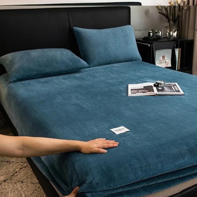 Elastischer Matratzenbezug Warmer Plüsch Spannbettlaken Samt Bettbezug Winter Warmer Bettbezug Matratzenschoner Milchsamt Laken