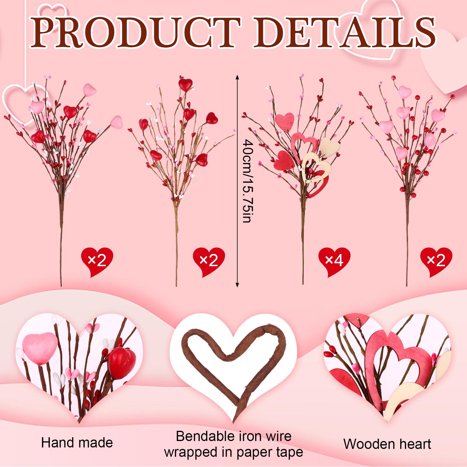 *10Pcs Valentine s Day Picks 16 Inch Heart Shaped Berry Stems Flowers Valentine s Day Artificial Red Berry Flowers Artificial Be