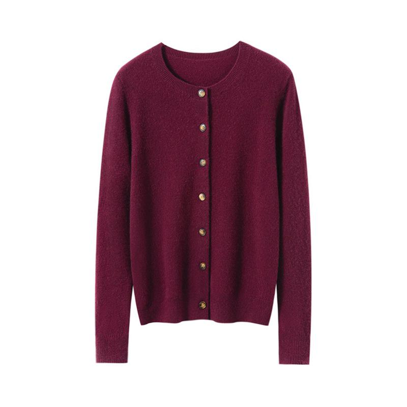Women's 100% Pure Cashmere Round Neck Cardigan - Autumn/Winter Fashion Long Sleeve Knit Sweater Coat