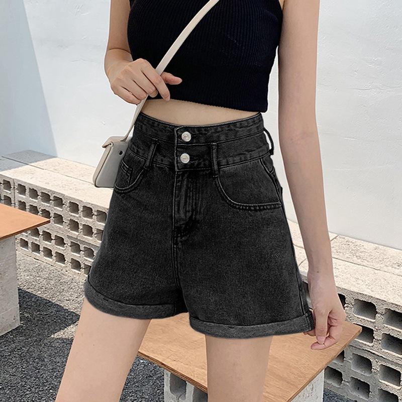 Cozy Denim Shorts Girls Women's Summer Loose Straight High Waist Wide Leg A-Line Street Style All-match White Pants