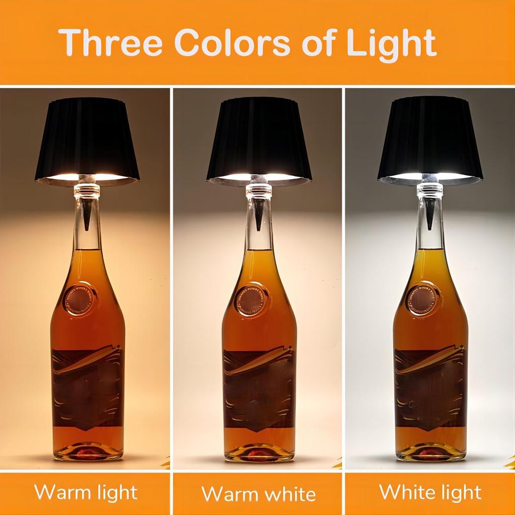 USB Charge Bottle Table Lamp Touch Control of 3 Colors and Stepless Dimming Night Lamp Suitable for Bar Wine Bottles Desk Lights