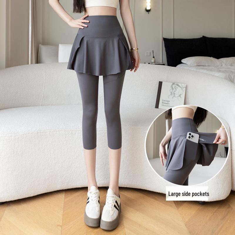 Women's Plus Size Summer Cycling Yoga Skirt Pants with Pockets – Lightweight Fake Two-Piece Design