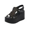 Fashion Thick Bottom Wedges Roman Sandals Women New Rhinestone High Heel Open Toe Big Size Sandales Casual Black Summer Gladiator Sandal
