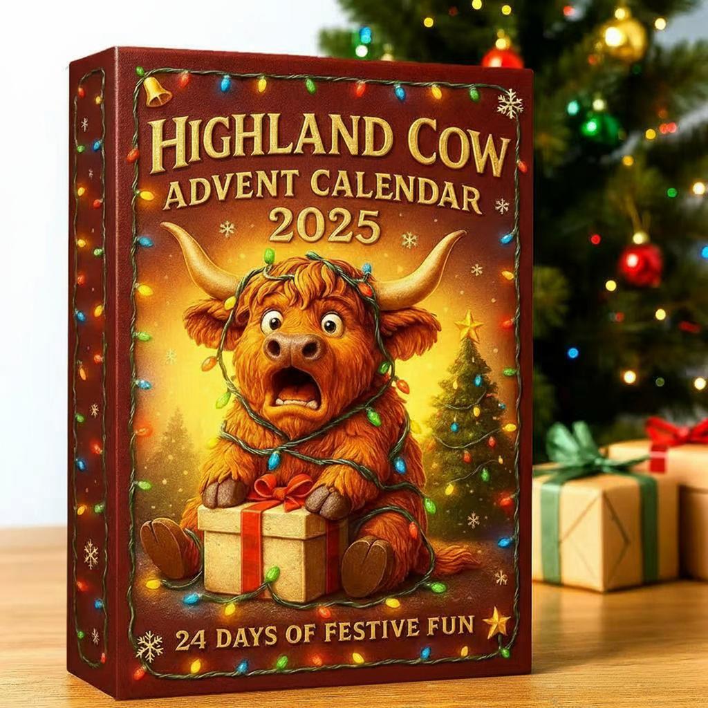 3D Highland Cow Christmas Advent Calendar 2025 with 24 Doll Holiday Gift Calendar Xmas Calendar for Home/Office/Tree Xmas Decor