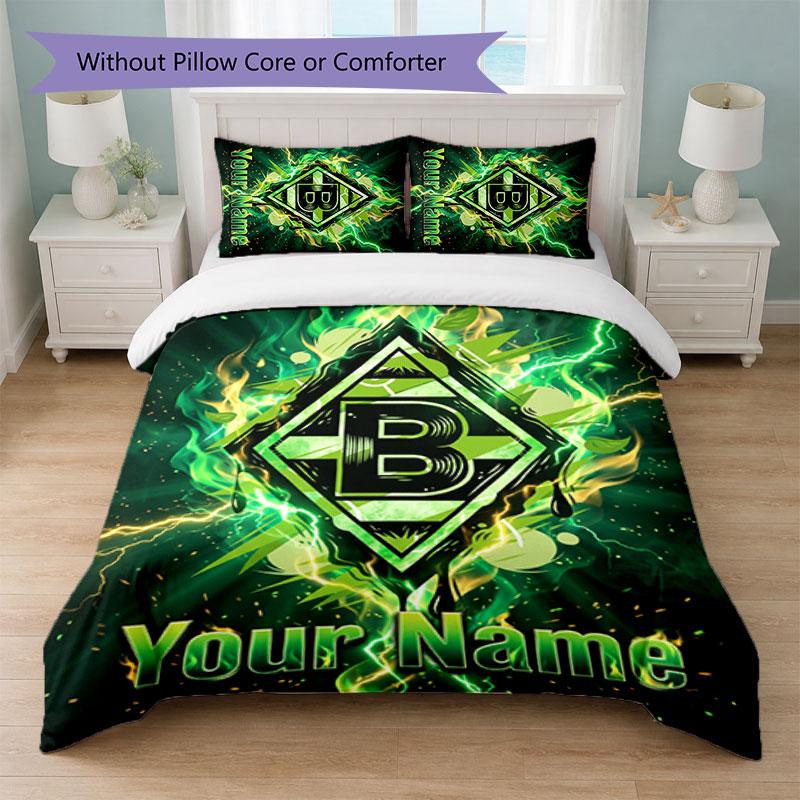 Juego de Ropa de Cama con Nombre Personalizado Borussia Mönchengladbach 1 Funda Nórdica + 2 Fundas de Almohada Logo de Fútbol Regalo Personalizado para Ocasión Especial Decoración de Dormitorio