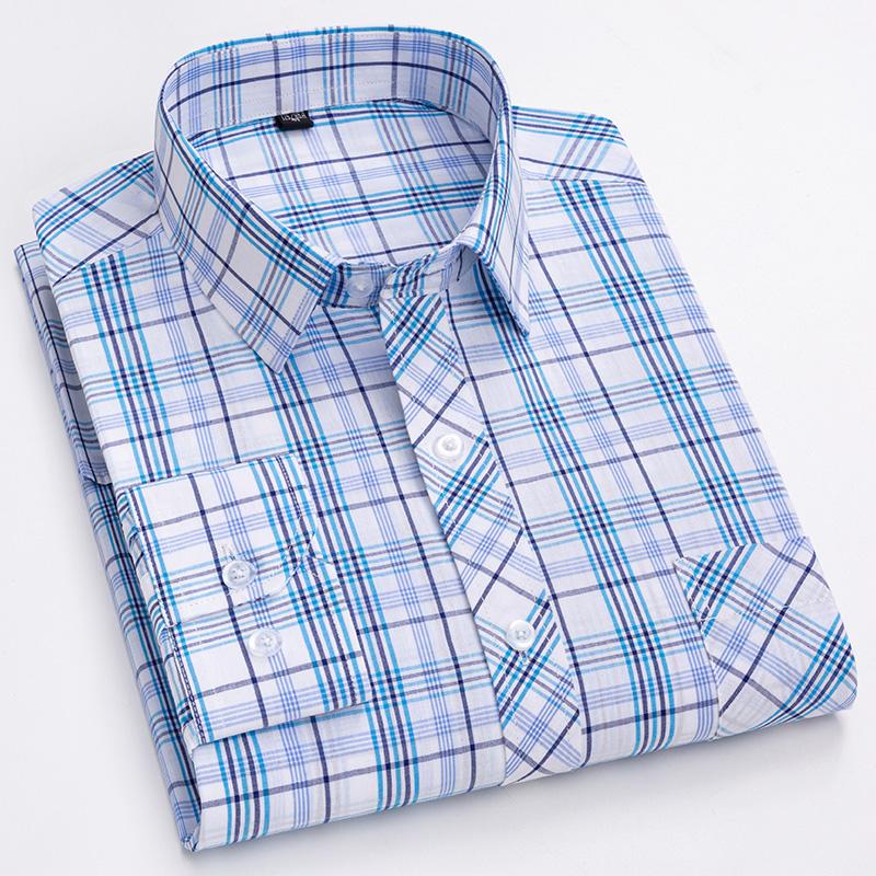Pure Cotton Mens Plaid Shirts Long Sleeve Busienss Casual Classical Checked Design Fashion