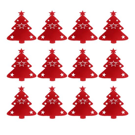 12Pcs Christmas Cutlery Set Christmas Tree Design Felt Washable Reusable Felt Knife Fork Cutlery Bag Holiday Table Decoration