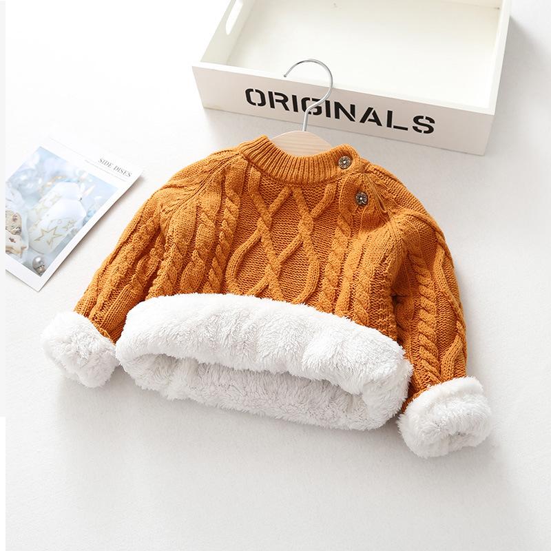 Sweater for Girls with Added Velvet and Thickened Autumn and Winter Baby and Children's Base Knitted Sweater Pullover Round Neck Sweater