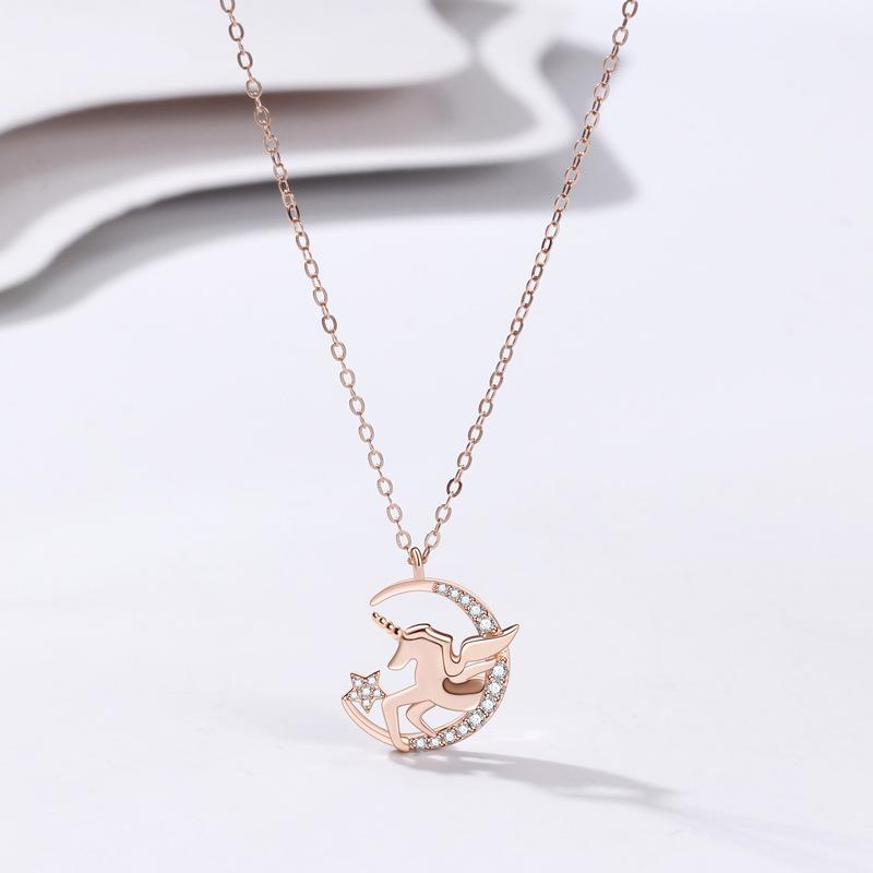 Star and Moon Unicorn Necklace Women's Fashion Light Luxury Temperament Versatile Ins Cold Style Jewelry