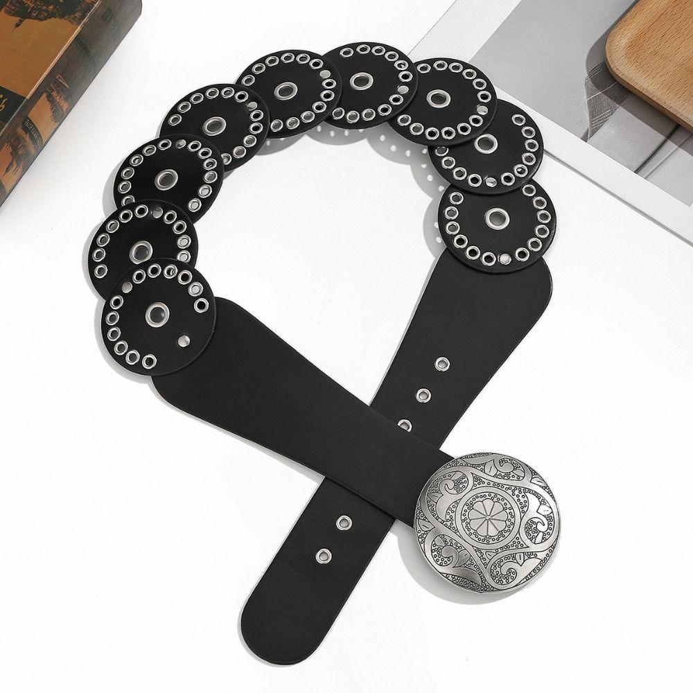PU Leather Wide Women's Belt Circular Rivets Dress Jeans Belt Rivet Waist Belt  Music Festival